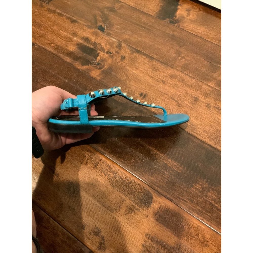 Balenciaga Teal Blue Leather Studded Thong Sandals, Size 6.5 (US) 36.5 (EU) - Picture 7 of 10